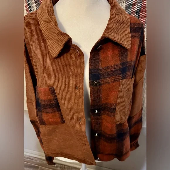 BNWT Cognac plaid and corduroy jacket - Picture 7 of 8